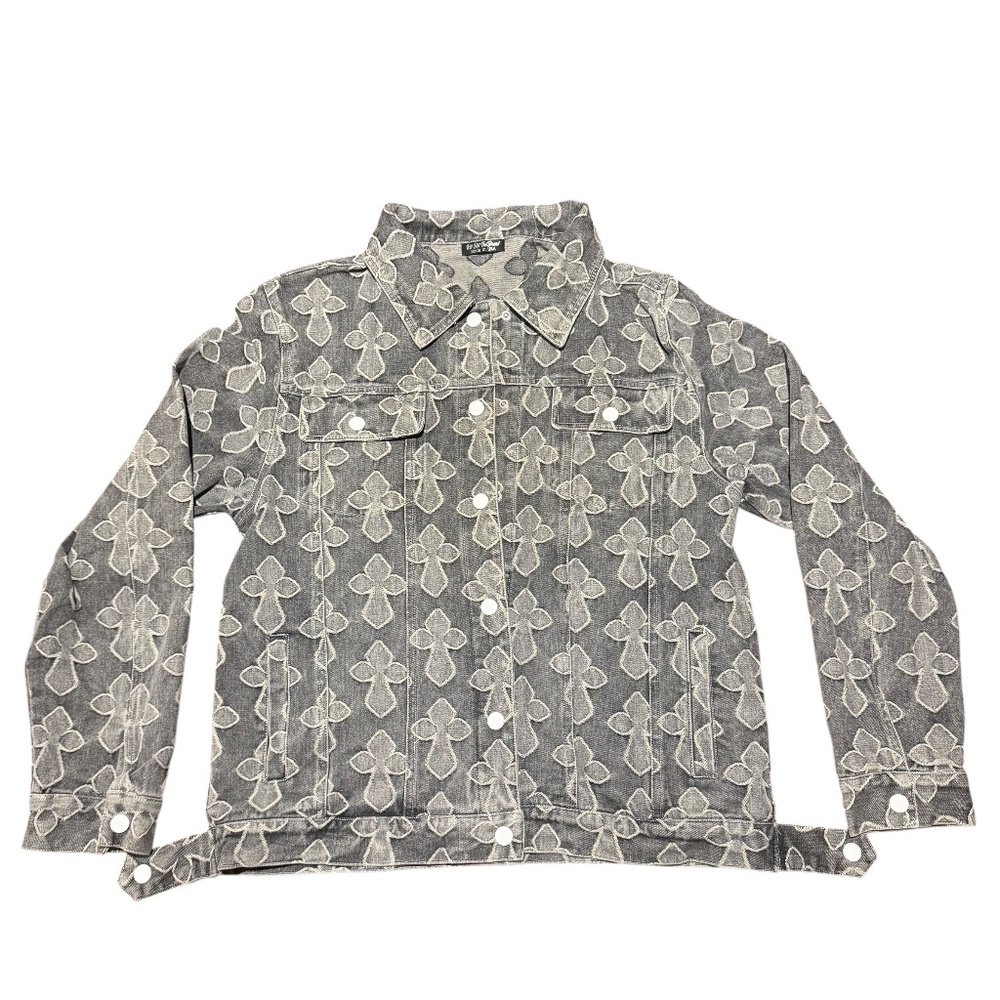 Kill Bill TheBrand All-Over Cross Embroidered Denim Jacket – Size L